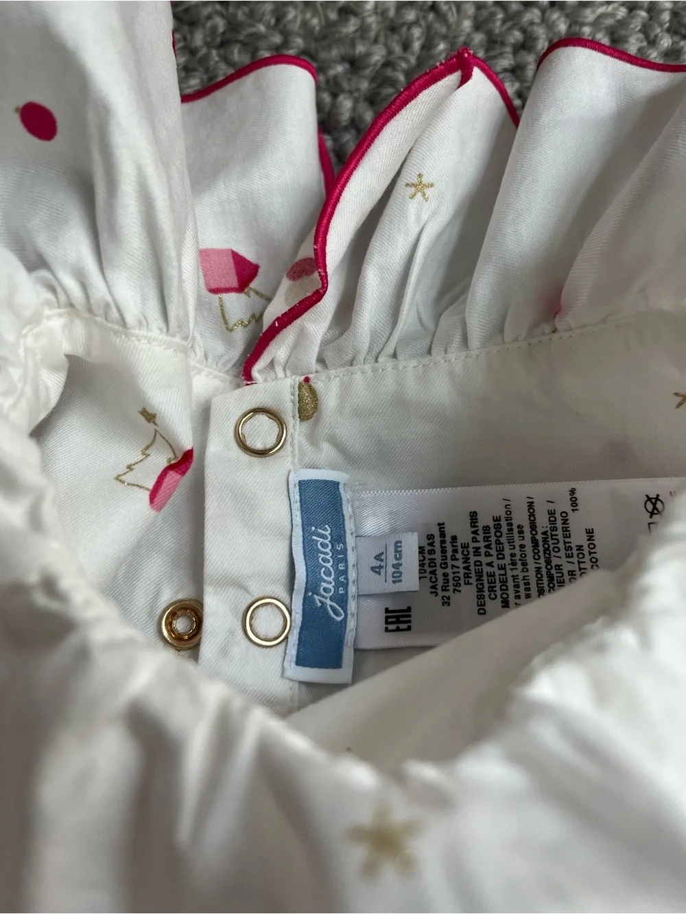 Jacadi White Nightgown with Pink & Gold Embroidery